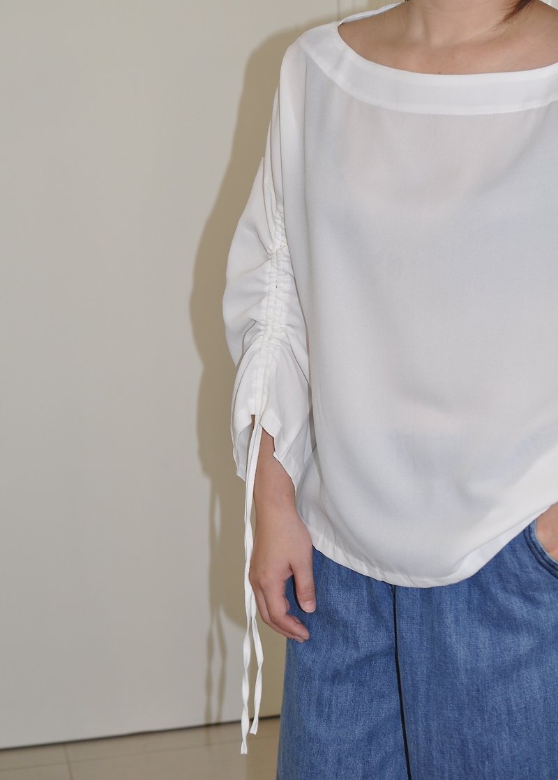 Flat 135 X Taiwanese designer series thin summer drawstring long-sleeved top - Women's T-Shirts - Polyester Black