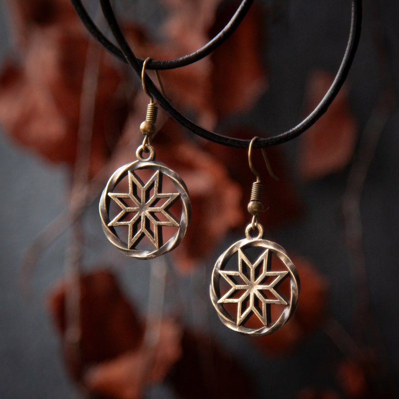 Alatir star earrings. Perun star. Star jewelry. Slavic necklace. Sun Amulet. - Earrings & Clip-ons - Other Metals Orange