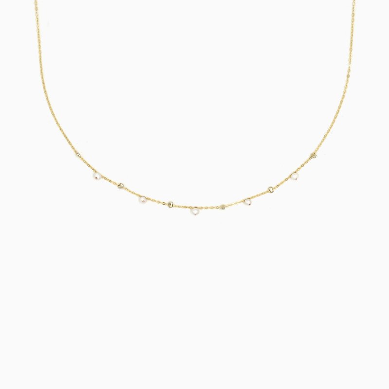 迷你點點淡水珍珠短項鏈 Choker - 天然石項鏈 - 金色短頸鍊 - 項鍊 - 銅/黃銅 白色