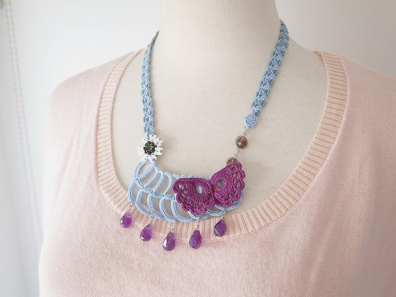 Irish Crochet Lace Jewelry (Irish Love 6-b) Fiber Necklace Statement Necklace - สร้อยคอ - ผ้าฝ้าย/ผ้าลินิน หลากหลายสี