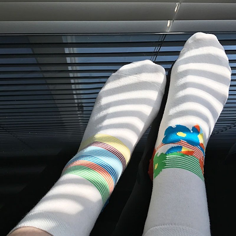 socks_blooming / flower / white / stripes - Socks - Cotton & Hemp White