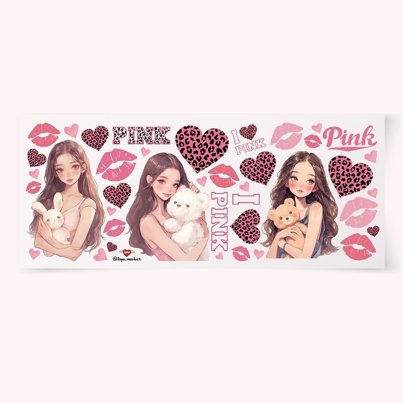 Pink Cutie Girl Transparent Matte Stickers, 2 sheets - สติกเกอร์ - กระดาษ 