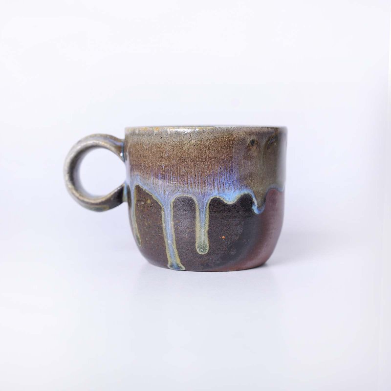 Mingya kiln l wood fired ash glaze round ear single origin coffee cup H - Mugs - Pottery Blue