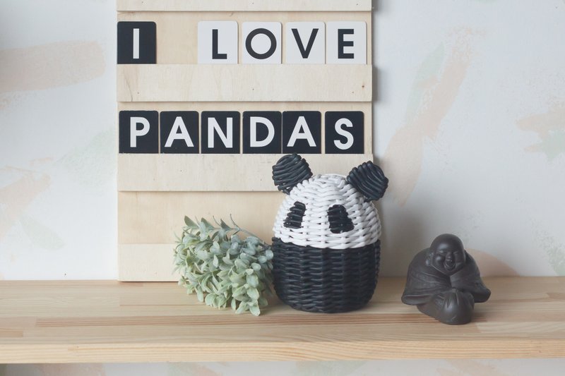 Small panda wicker box, gift for kids - 居家收納/收納盒/儲物盒 - 紙 白色