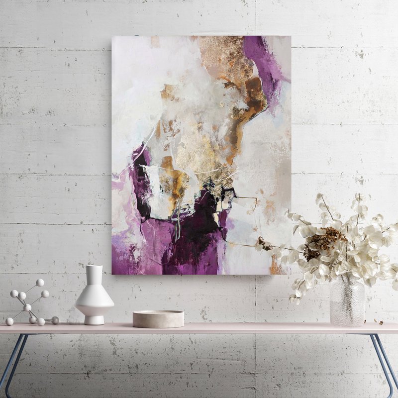 Purple Abstract painting | Abstract purple wall art | Purple |  Pink Flow 5 - 壁貼/牆壁裝飾 - 棉．麻 粉紅色