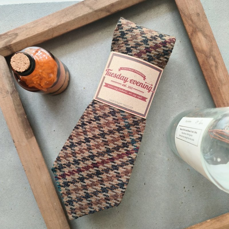 Necktie Wood Brown Gun Club Check - 領帶/領帶夾 - 其他材質 咖啡色