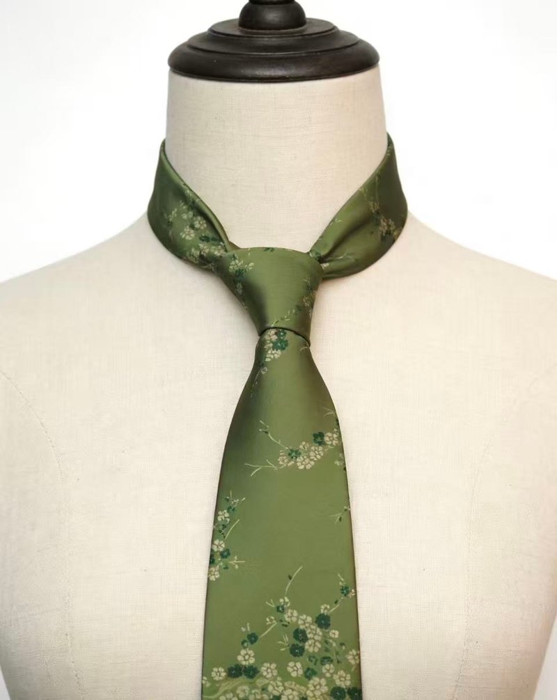 Blue Plum Blossom Silk Tie National Style Flower Tie - Ties & Tie Clips - Silk Green