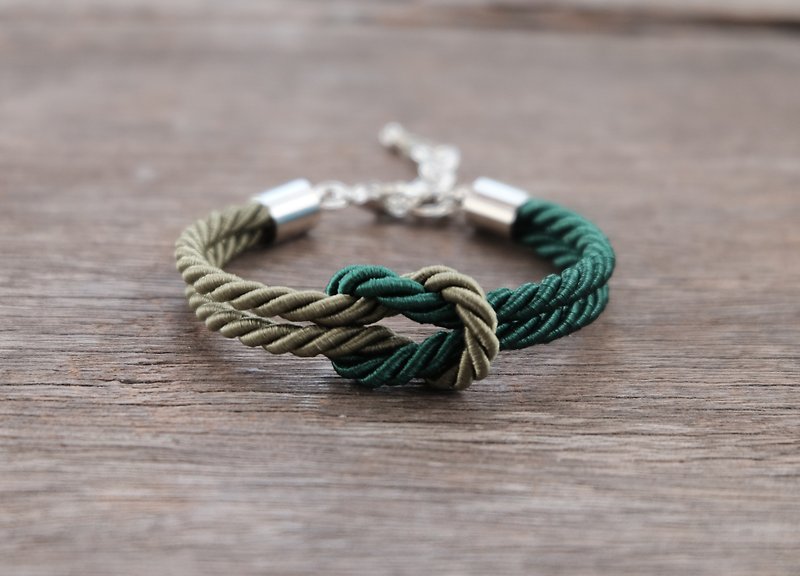 Military & Dark green knot rope bracelet - 手鍊/手鐲 - 聚酯纖維 綠色