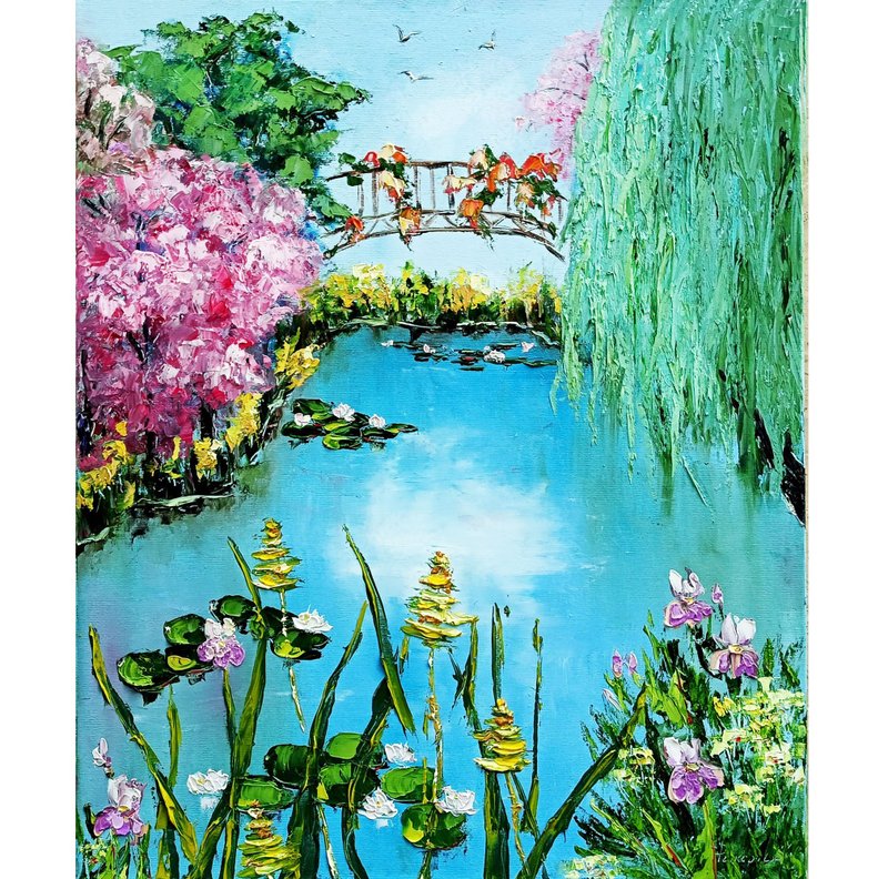 Water Lily Painting Original Oil Painting  24 by 20 - 壁貼/牆壁裝飾 - 其他材質 藍色