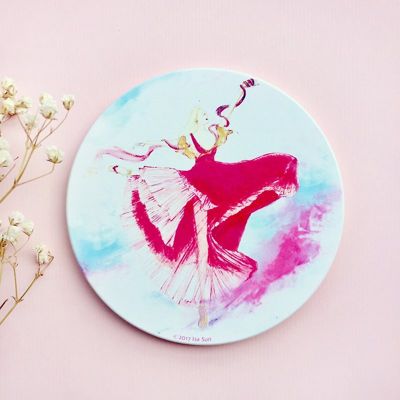 Ballet girl ceramic coaster - ที่รองแก้ว - เครื่องลายคราม สีแดง