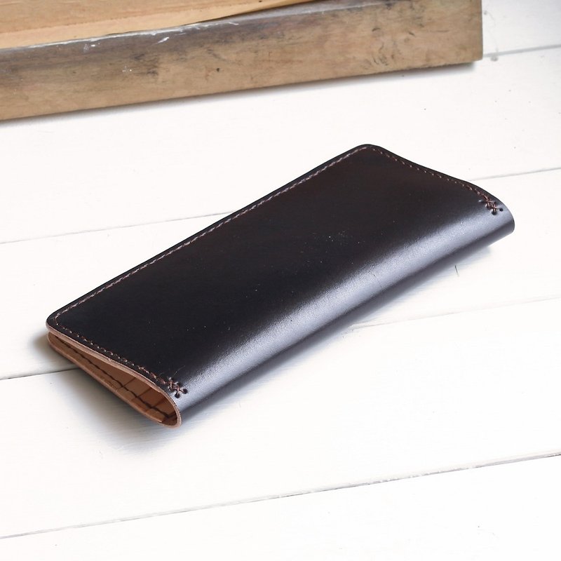 Rustic long clip | Stone black hand-dyed vegetable tanned cow leather | multi-color - กระเป๋าสตางค์ - หนังแท้ สีดำ