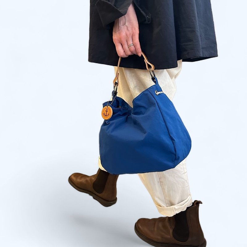 BALON mini blue KONBU water-repellent nylon bag - Messenger Bags & Sling Bags - Nylon Blue