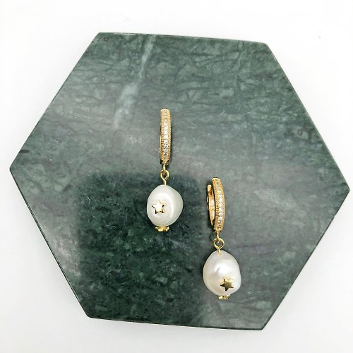 ART COLE 獨家設計 -星星珍珠14kgf耳環 時尚珍珠耳環 母親節禮物 白色耳環