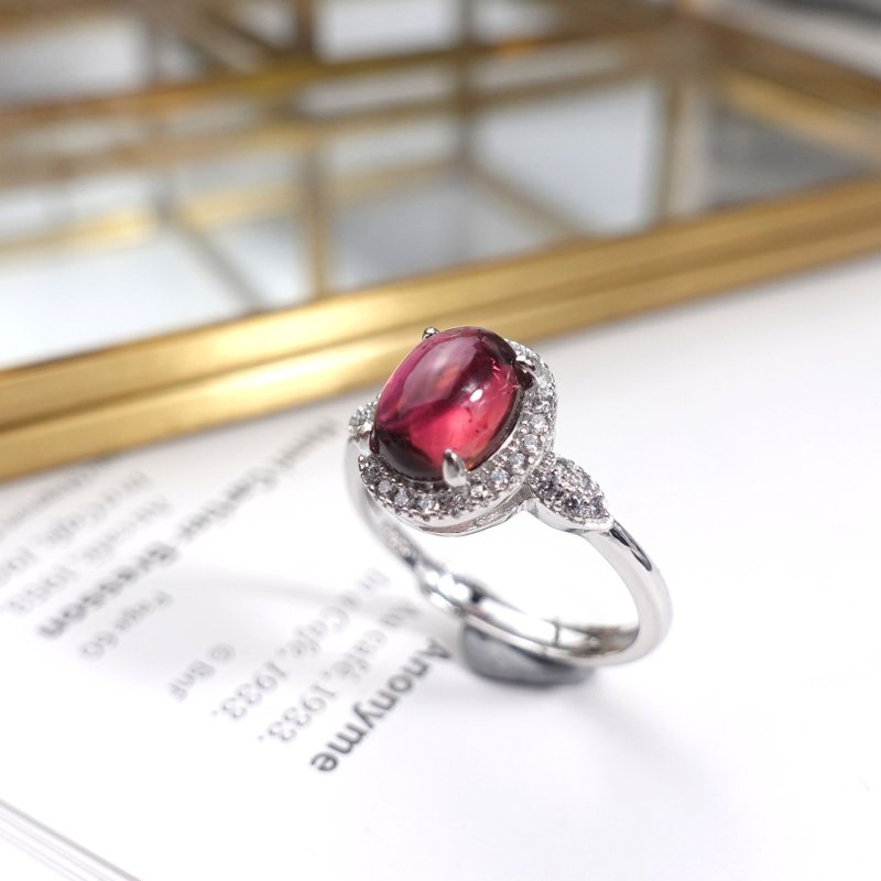 A custom-made rainbow red tourmaline sterling silver ring with a red tourmaline crystal that has completely fallen into the world. - General Rings - Sterling Silver Red