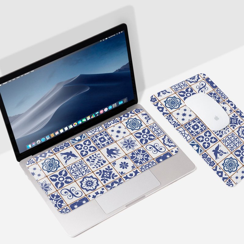 Portable Ultra-thin 3-in-1 Mouse Pad - Blue and White Greek Tile (Standard) - แผ่นรองเมาส์ - วัสดุอื่นๆ หลากหลายสี