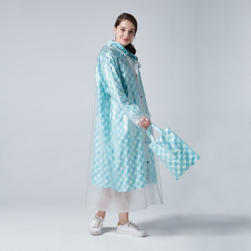 BAOGANI B04雙層雨衣-千鳥格(水藍) - 雨傘/雨衣 - 防水材質 藍色