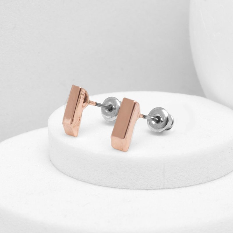 Recovery Thin Trapezoidal Side Earrings (Rose Gold) - Earrings & Clip-ons - Other Metals Pink