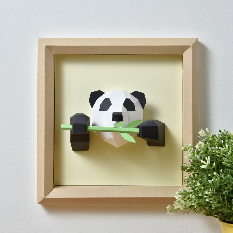 3D paper model-DIY hands-on-photo frame series-bamboo-loving panda-decoration hanging picture - งานไม้/ไม้ไผ่/ตัดกระดาษ - กระดาษ ขาว