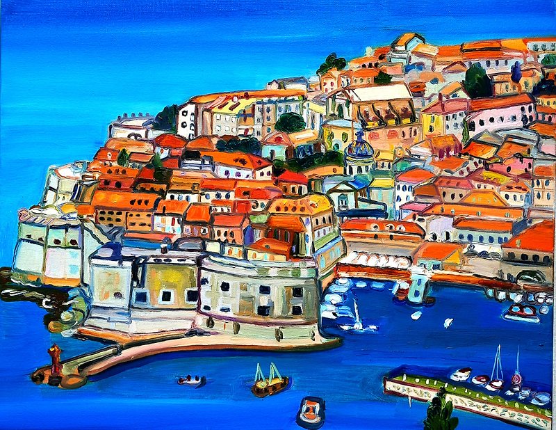 Lissabon  Painting Animal   Original Art  Oil Painting  Oil On Canvas - Wall Décor - Other Materials Blue