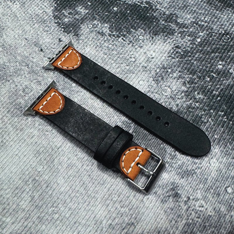 Leather Apple Watch strap - 20mm unisex - Customized gift - Includes engraving and embossing - สายนาฬิกา - หนังแท้ สีดำ