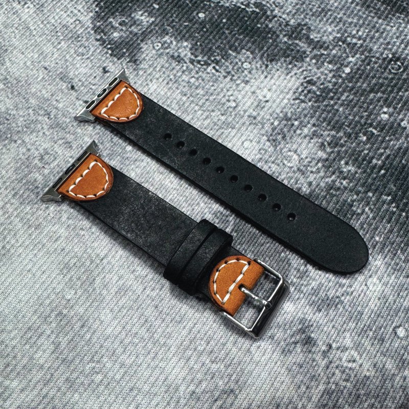 Leather Apple Watch strap - 20mm unisex - Customized gift - Includes engraving and embossing - สายนาฬิกา - หนังแท้ สีดำ