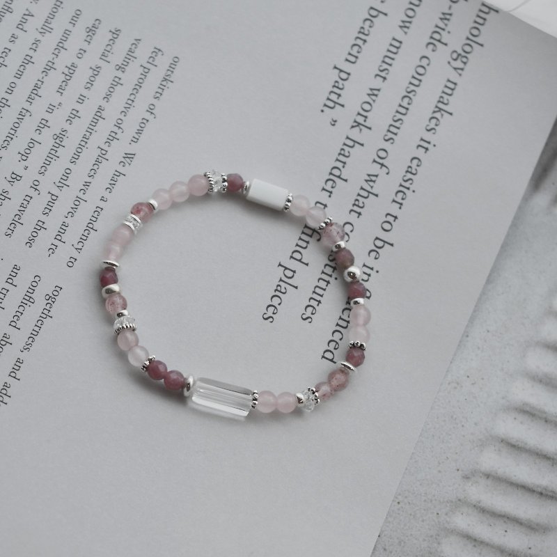 ZHU. handmade bracelet | bloom ROSE (sterling silver / pink crystal / strawberry crystal / mother's day gift) - Bracelets - Stone 
