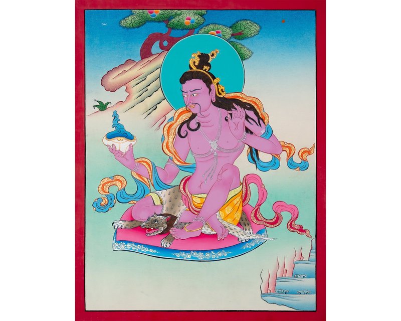 手工繪製那洛巴唐卡 – 真實呈現偉大大成就者的神聖形象 - 壁貼/牆壁裝飾 - 其他材質 多色