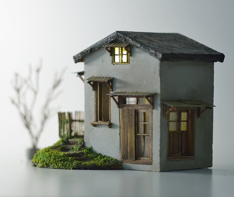 Creation of Old Cement House-- Stone Black Roof Attic Garden House - ของวางตกแต่ง - ปูน สีนำ้ตาล