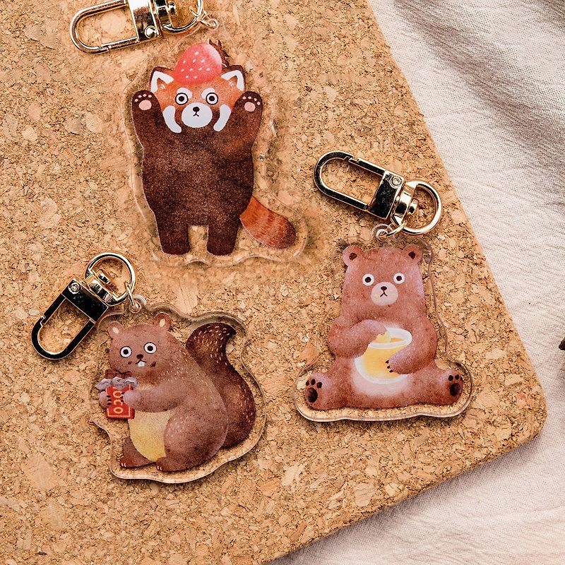 Acrylic pendant/key ring-Animal series bear/squirrel/red panda - Keychains - Acrylic Transparent