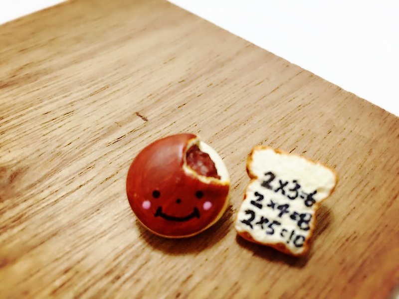 Smile Dorayaki and Super Memory Toast Earrings Set (2 sets) (can be changed to Clip-On type) ((Randomly give a mysterious gift if over 600)) - Earrings & Clip-ons - Clay Multicolor