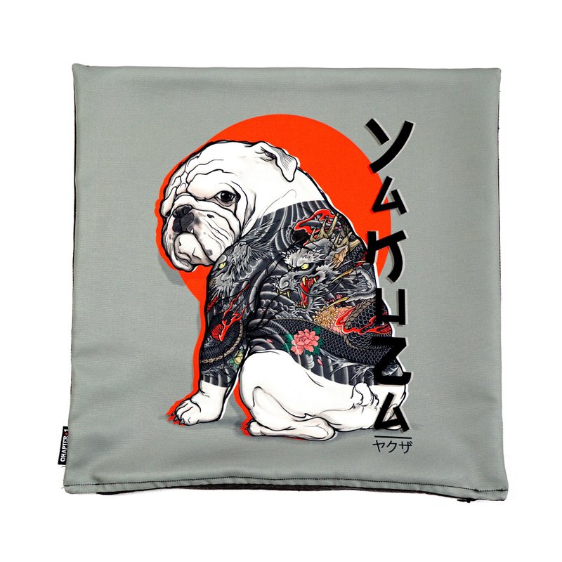 Bulldog tattoo pillow case New arrival Gift New Year - 枕頭/抱枕 - 棉．麻 黑色