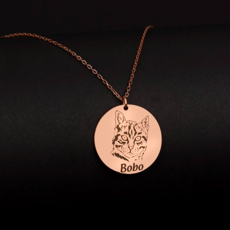 客製化毛小孩 純銀項鍊 寵物畫像複刻 紀念 貓狗似顏繪 禮物 雕刻 - 項鍊 - 純銀 