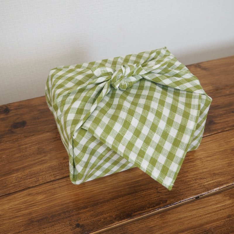 Linen Furoshiki - กล่องข้าว - ผ้าฝ้าย/ผ้าลินิน สีเขียว