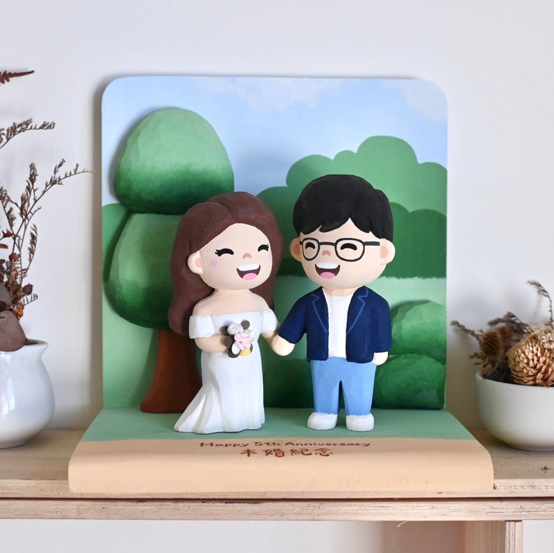Custom Cute Couple Mini Wooden Figurines - Upload Photos for Quote, Do Not Order Directly - Wedding Gift - ตุ๊กตา - ไม้ หลากหลายสี