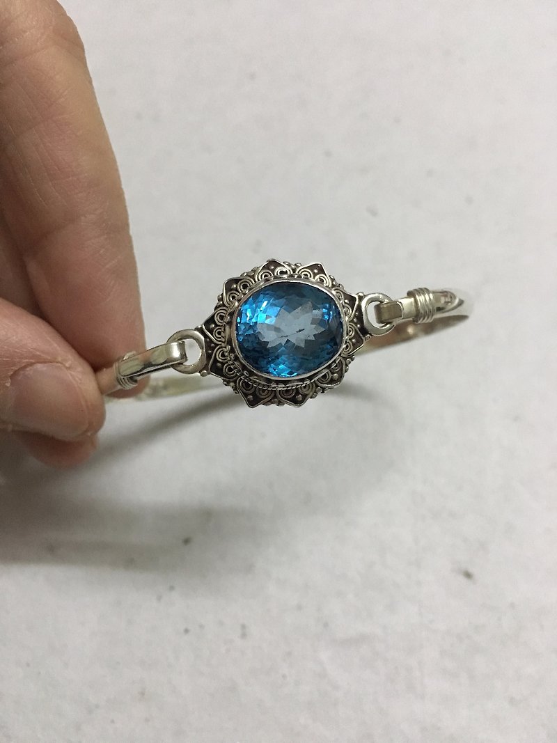 瑞士藍 托帕石 手環 尼泊爾 手工製 925純銀 - 手鍊/手環 - 半寶石 