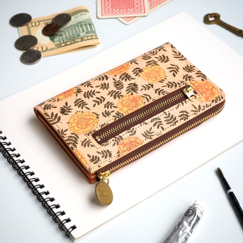 L-shaped zipper middle wallet / vintage marigold - กระเป๋าสตางค์ - หนังแท้ หลากหลายสี