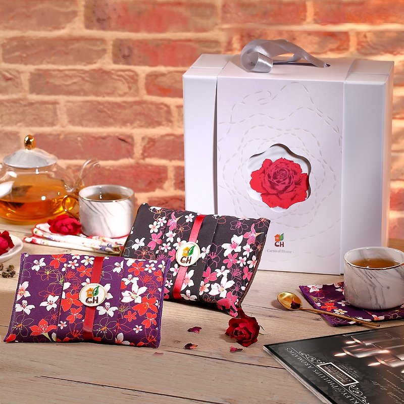 【Furoshiki】Beautiful flowers and full moon/Tea bag gift box/(Pack of 2) - ชา - กระดาษ สึชมพู