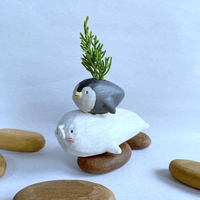 海豹與企鵝花瓶 / 手工陶瓷 - 花瓶/花器 - 陶 多色