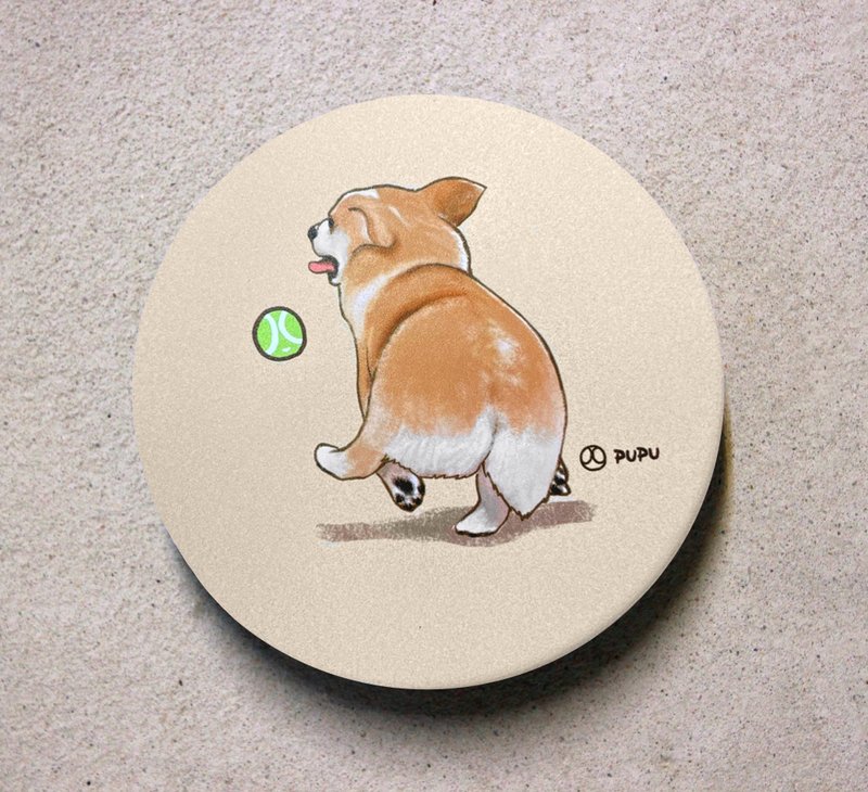 柯基屁屁-原創插畫-MIT鶯歌-UV直噴-陶瓷吸水杯墊文創柴犬 - 杯墊 - 紙 