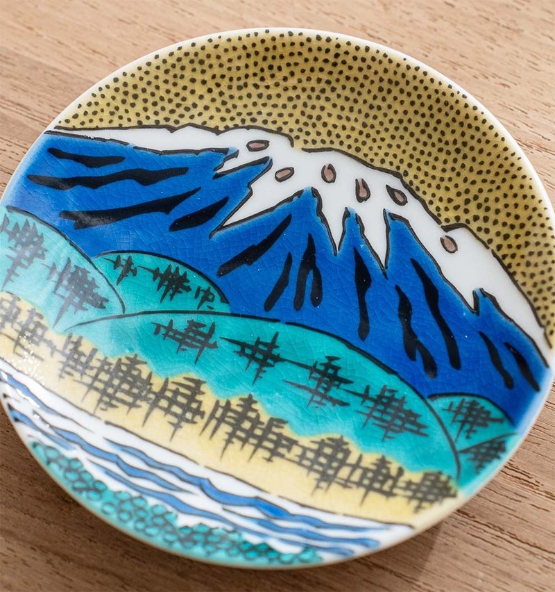 九谷燒 雪帽富士 小皿(10.4cm) - 盤子/餐盤/盤架 - 瓷 多色