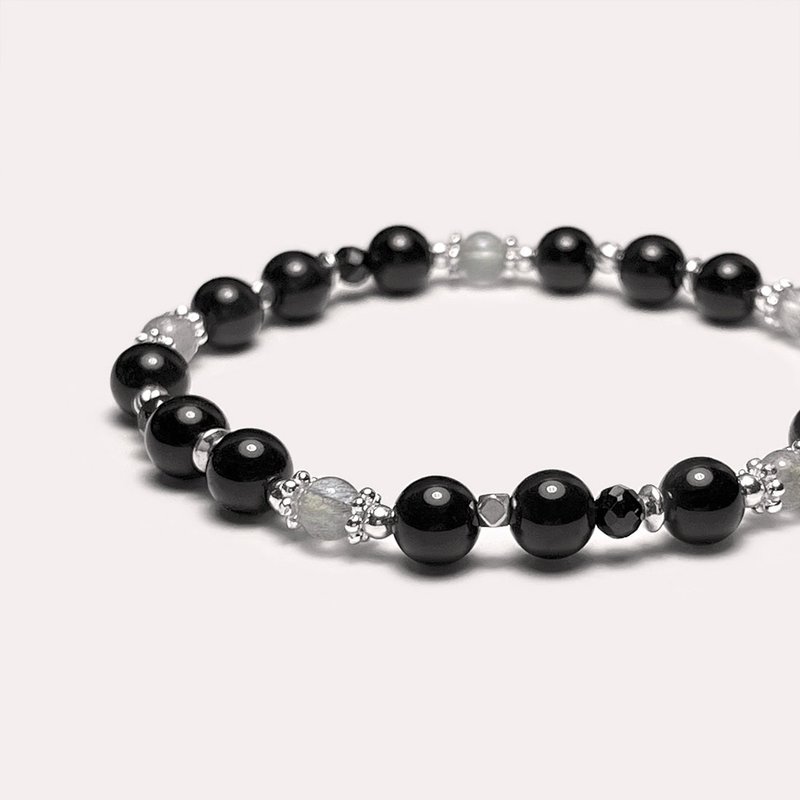 Obsidian Labradorite 925 Sterling Silver Bracelet - สร้อยข้อมือ - เครื่องเพชรพลอย สีดำ