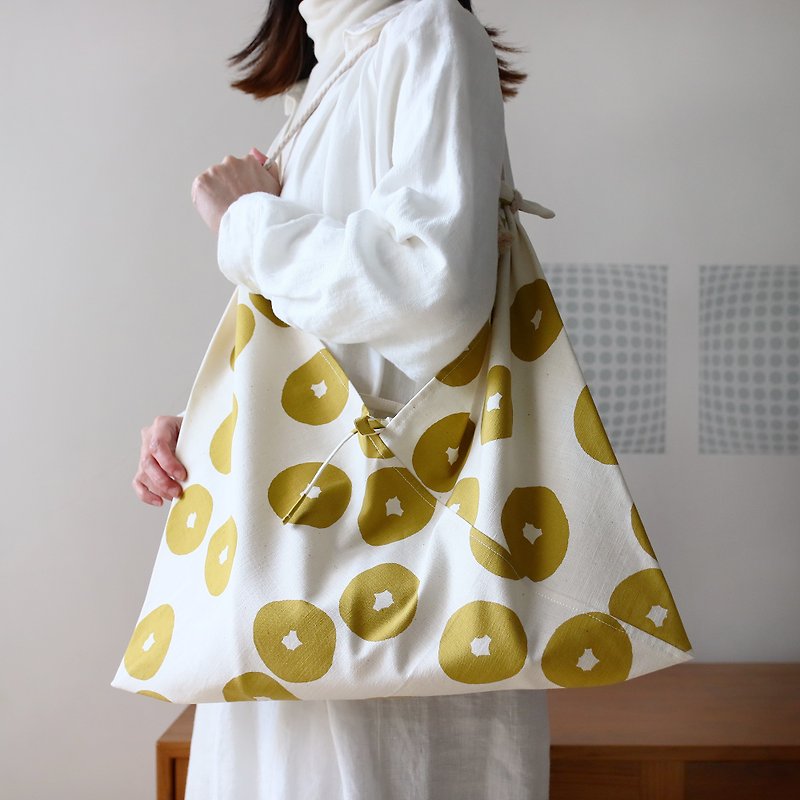 Donut Slub Cotton Japanese-Style Two-purpose Eco-Friendly Carrying Bag Agatsuma Bag Yellow-Order-to-Order- - Messenger Bags & Sling Bags - Cotton & Hemp Yellow