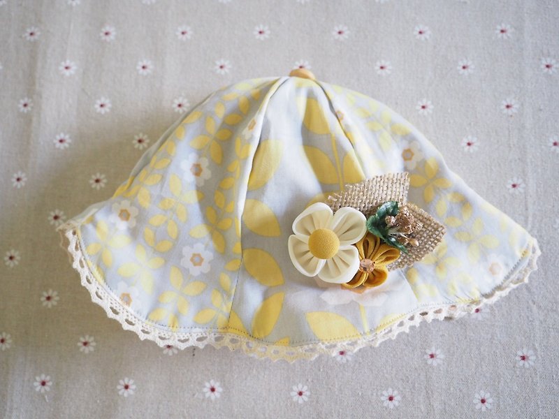 Handmade Yellow flower baby/ kid Hat and hair clip set - Baby Hats & Headbands - Cotton & Hemp Yellow