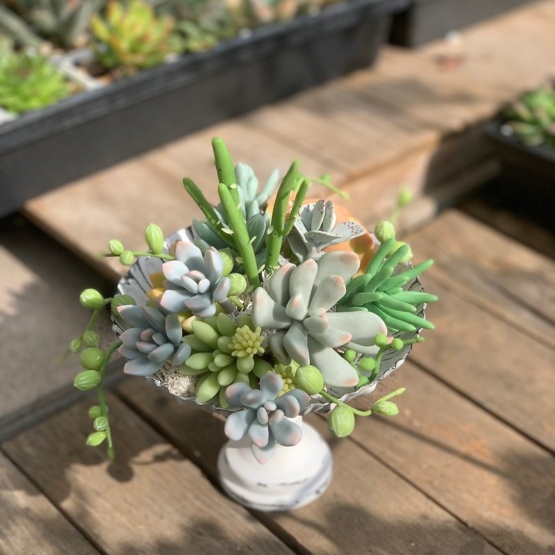 Simulated succulent clay succulent classical pot. Gifts, decorations, - Items for Display - Clay Green