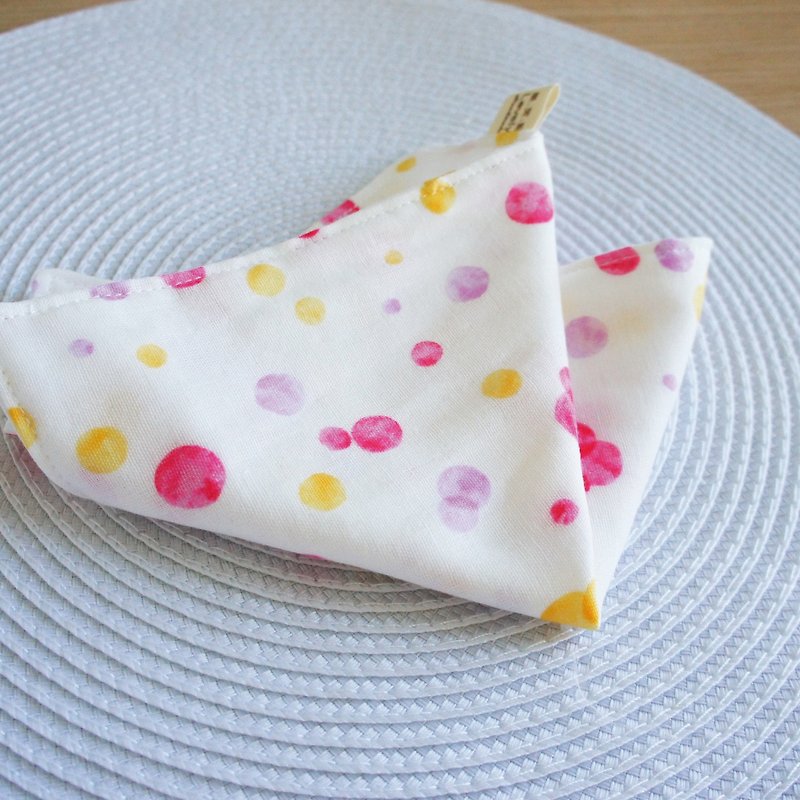 Lovely [Japanese double yarn] colorful bubble and pink orange flower handkerchief, saliva towel [2 styles 1 set] - ผ้ากันเปื้อน - ผ้าฝ้าย/ผ้าลินิน หลากหลายสี