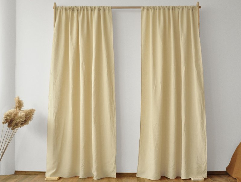 Beige regular and blackout linen curtains / Custom curtains / 2 panels - 門簾/門牌 - 亞麻 卡其色