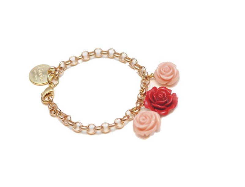 Rose Coral Bracelet 18k Gold Plated Chain - สร้อยข้อมือ - วัสดุอื่นๆ สีแดง