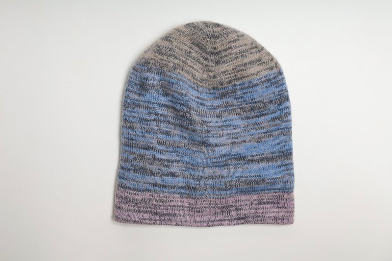 Kashmiri / Ultimate Luxury / Grey-Pink-Blue Double-Sided 100% Cashmere Slouchy Fold-Over Hat - Extremely Warm - Hats & Caps - Wool Gray