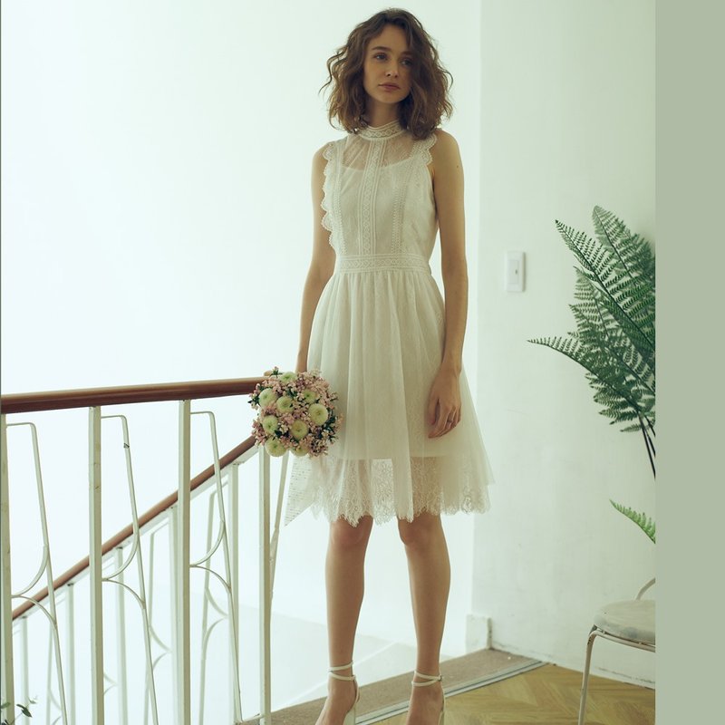 Audrey 赫本俏麗短洋裝,禮服,輕婚紗 - 禮服/小禮服 - 聚酯纖維 白色
