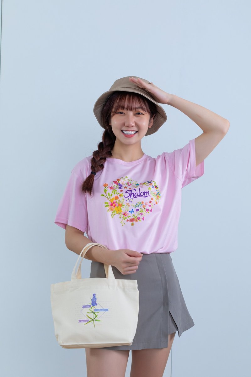 T-shirt--Peace is in my heart (romantic flowers and plants) - เสื้อยืดผู้หญิง - ผ้าฝ้าย/ผ้าลินิน สึชมพู